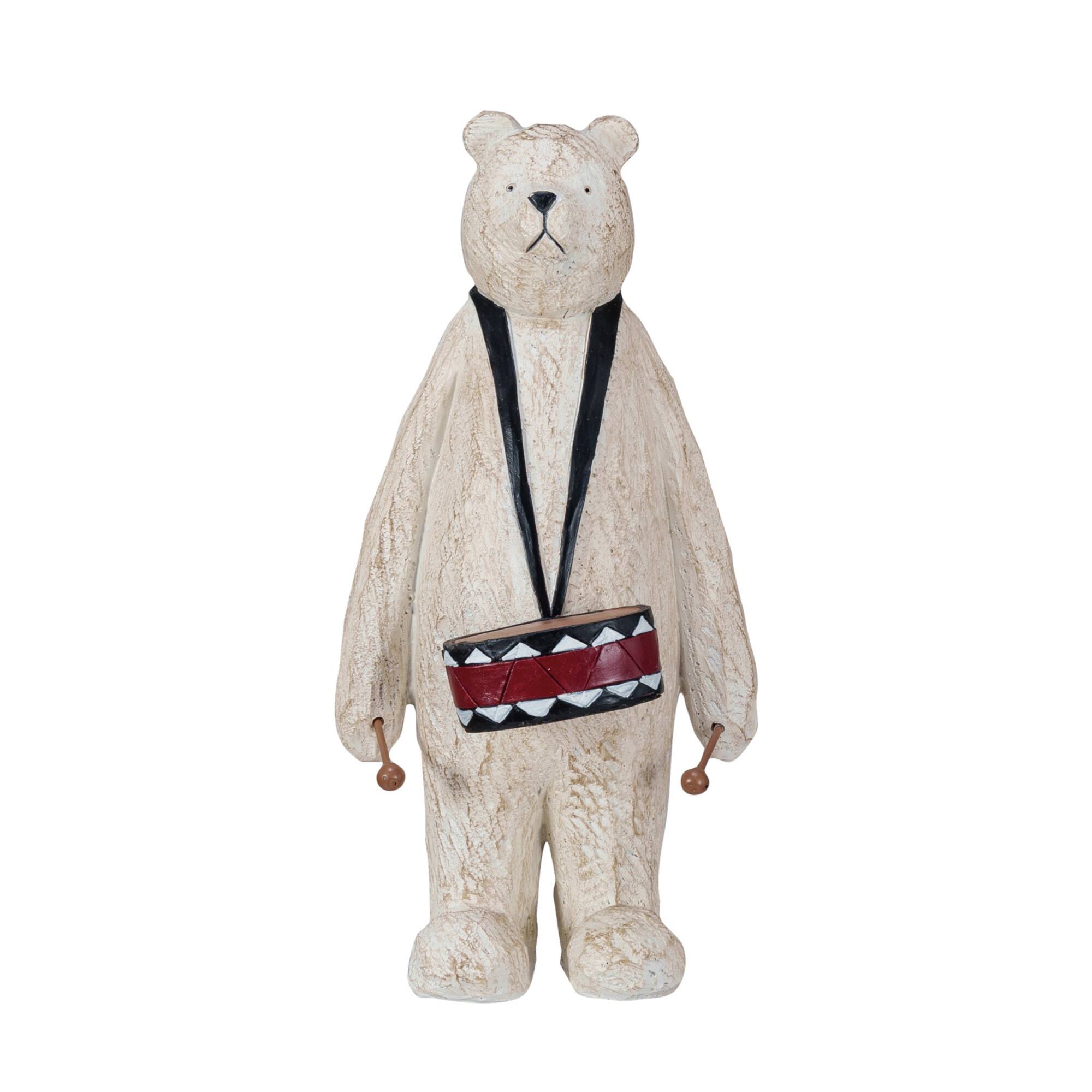 Hello Honey® 9.75" Wood Finish Polar Bear with Drum Tabletop Décor